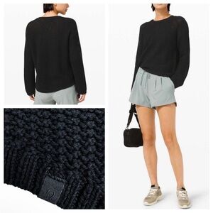 Lululemon Easy Embrace Long Sleeve Black Sweater Hi Low Curved Hem Size 10 / M-L